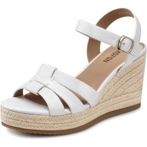 TEMOFON Wedge Sandals for Women Dressy: Platform Wedge Espadrilles Sandals – Comfortable Summer Casual Open Toe Strappy Shoes Size 5-11(38-white)