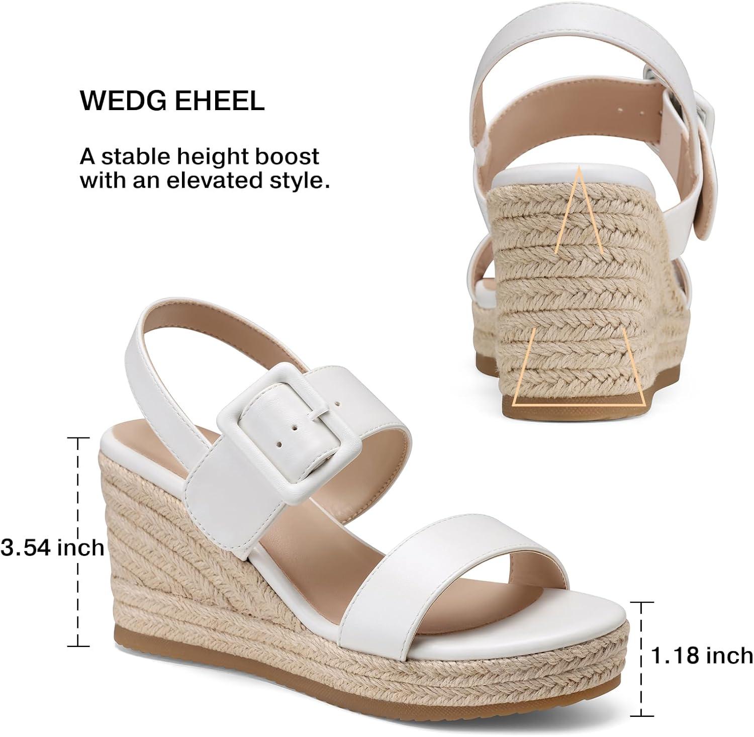 image:imageTEMOFON Espadrilles Wedge Sandals for Women Slip On Elastic Ankle Strap Platform Sandals Dressy Comfortable Summer Wedges Heels ShoesWhite