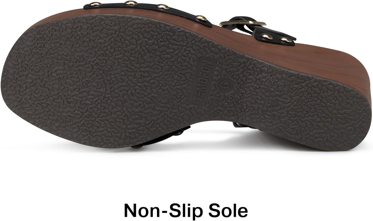 image:imageTEMOFON Wedge Sandals for Women Dressy Square Open Toe Ankle Strap Buckle Platform Comfortable Summer Studded Sandal55black