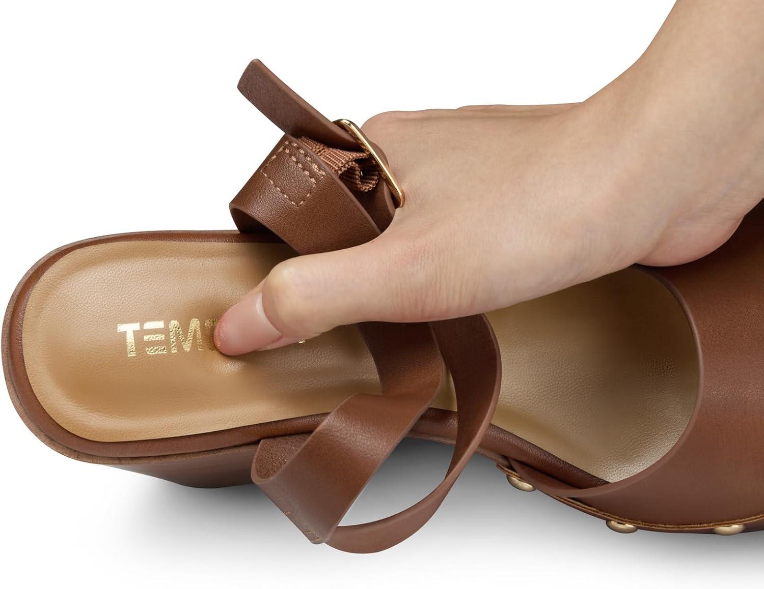 image:imageTEMOFON Wedge Sandals for Women Dressy Square Open Toe Ankle Strap Buckle Platform Comfortable Summer Studded Sandal55brown