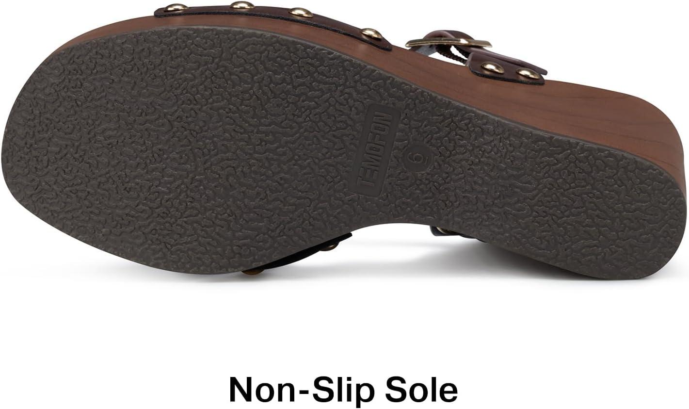 image:imageTEMOFON Wedge Sandals for Women Dressy Square Open Toe Ankle Strap Buckle Platform Comfortable Summer Studded Sandal55coffee