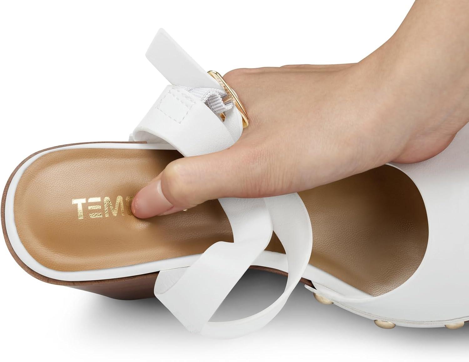 image:imageTEMOFON Wedge Sandals for Women Dressy Square Open Toe Ankle Strap Buckle Platform Comfortable Summer Studded Sandal55white